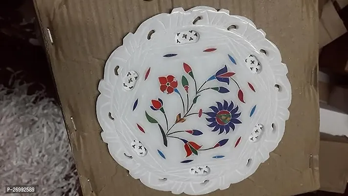 White Stoneware Flower Meenakari Inlay Work Plate Home Sculptress Decorative And Gift Item - 7 Inch