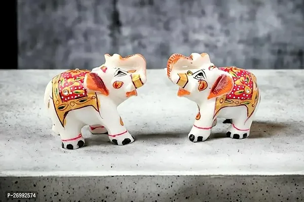 Marble Sculptures Elephant Pair For Showpiece And Decoration With Latest Red Design Best Gift Item 2 Inch Set Of 2