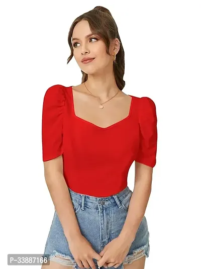 Elegant Red Polyester Solid Top For Women-thumb0