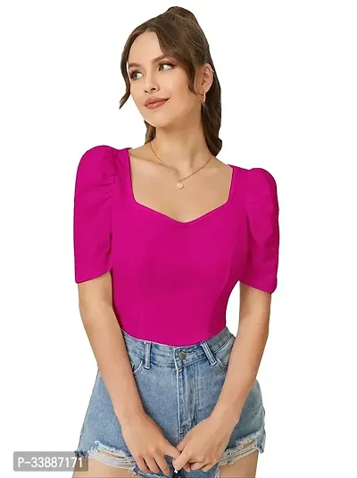 Elegant Pink Polyester Solid Top For Women-thumb0