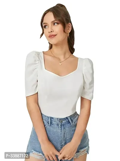 Elegant White Polyester Solid Top For Women-thumb0