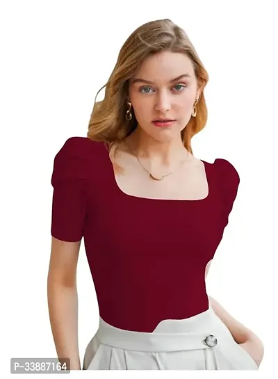 Elegant Maroon Polyester Solid Top For Women-thumb0