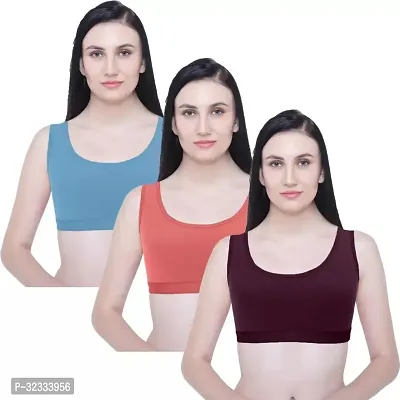 Stylish Multicoloured Cotton Blend Solid Sports Bra For Women Pack Of 3-thumb0