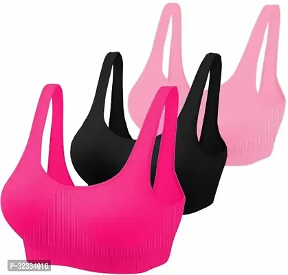 Stylish Multicoloured Cotton Blend Solid Sports Bra For Women Pack Of 3-thumb0