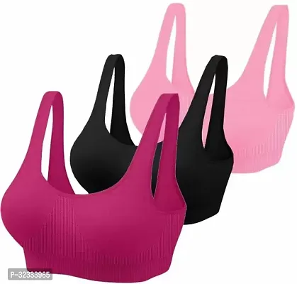 Stylish Multicoloured Cotton Blend Solid Sports Bra For Women Pack Of 3-thumb0