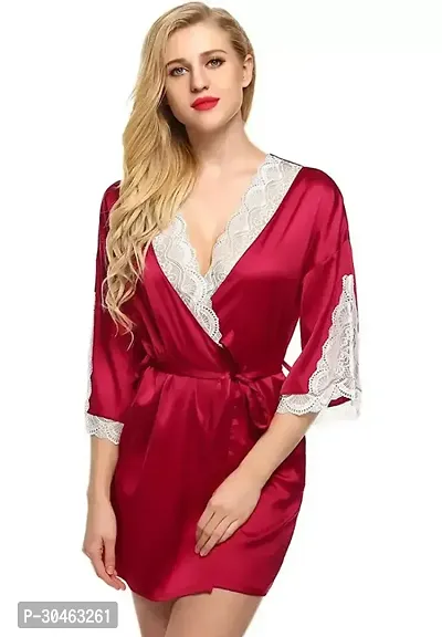 Stylish Red Satin Robes For Women-thumb0