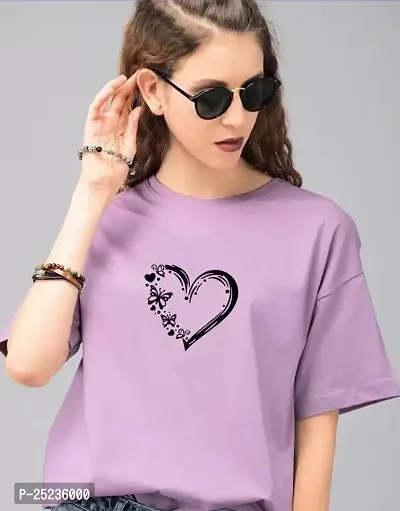 Womens Printed Round Neck Poly Cotton Oversize T-Shirt-thumb0