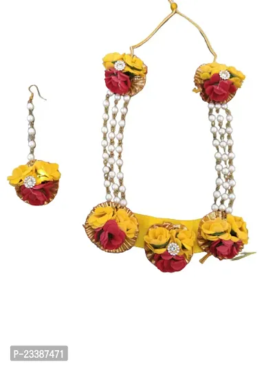 Home Handmade Moti  Flower Jewellery set for Haldi, Baby Shower, Mehndi, Godbharai Set For Women/Girls. Floral Jewellery Set, Jewellery Gift