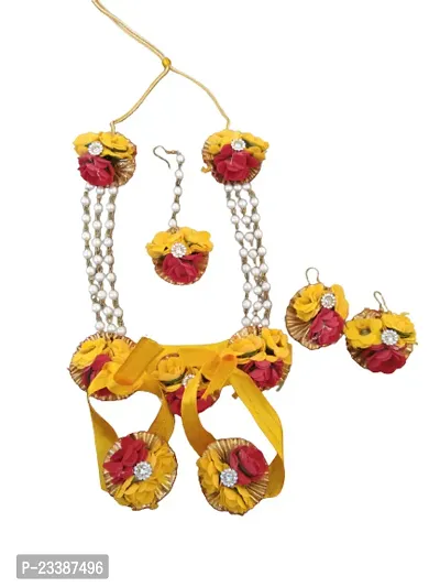 Home Handmade Moti  Flower Jewellery set for Haldi, Baby Shower, Mehndi, Godbharai Set For Women/Girls. Floral Jewellery Set, Jewellery Gift