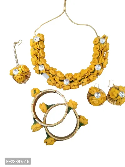 lower Designer Jewellery Set for Women and Girls Haldi Mehandi Bridal Haladi Mehendi Look Sangeet Function Jewellery set [Yellow+Yellow Bala Jewellery Set]