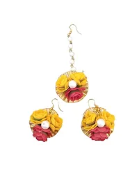 Flower Jewellery Set for Haldi Baby Shower Mehandi Godbharai Yellow and Red Paper Set for Women and Girls-thumb1