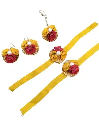 Flower Jewellery Set for Haldi Baby Shower Mehandi Godbharai Yellow and Red Paper Set for Women and Girls-thumb2