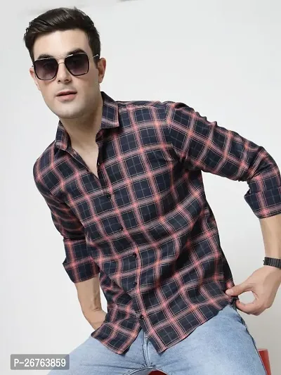 Blue Polyester Long Sleeves Checked Casual Shirts For Mens-thumb0