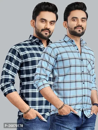 Reliable Multicoloured Polycotton Checked Long Sleeves Casual Shirts For Men Pack Of 2