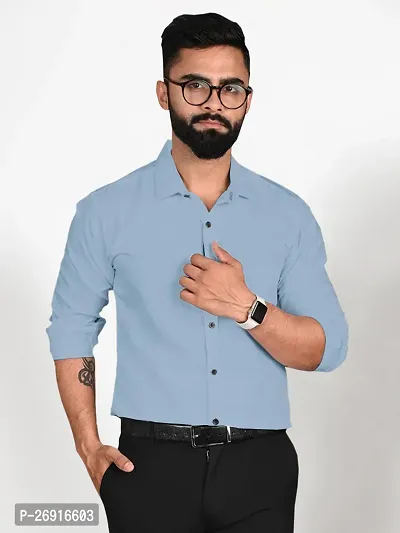 Classic Blue Polycotton Solid Regular Fit Casual Shirt For Men