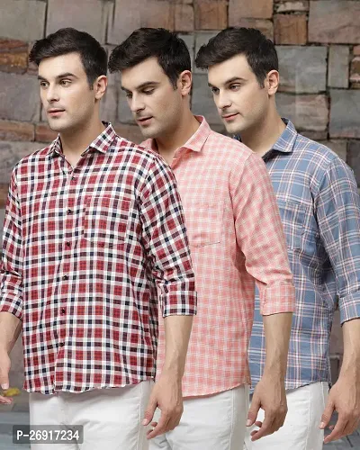 Stylish Multicoloured Polycotton Checked Regular Fit Casual Shirt For Men Pack Of 3-thumb0