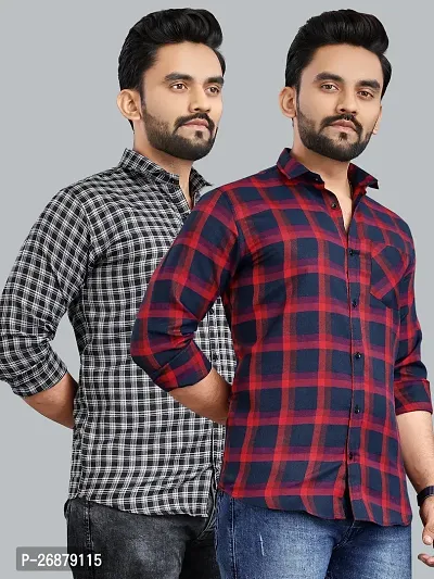Reliable Multicoloured Polycotton Checked Long Sleeves Casual Shirts For Men Pack Of 2-thumb0