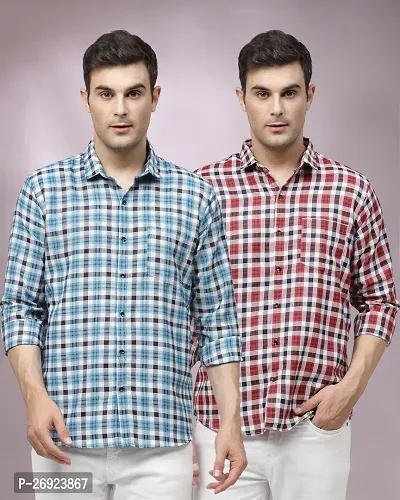 Stylish Polycotton Checked Long Sleeves Regular Fit Shirts For Men Pack of 2-thumb0