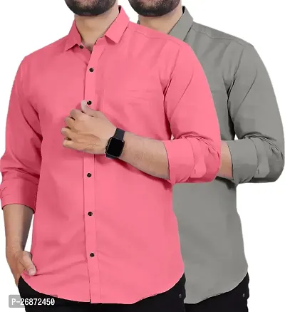 Stylish Multicoloured Polycotton Long Sleeves Shirt For Men Pack Of 2-thumb0