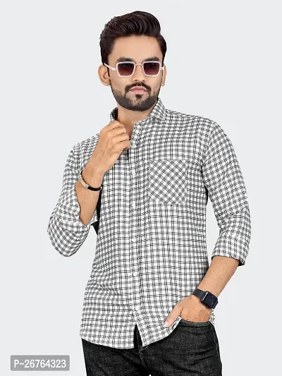 White Polyester Long Sleeves Checked Causal Shirts For Men