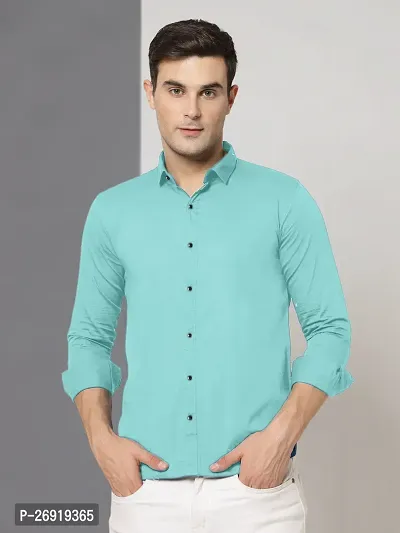 Reliable Teal Polycotton Solid Long Sleeves Casual Shirts For Men-thumb0