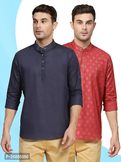 Reliable Cotton Solid Short Length Kurta For Mens Pack of 2