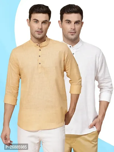 Reliable Cotton Solid Short Length Kurta For Mens Pack of 2