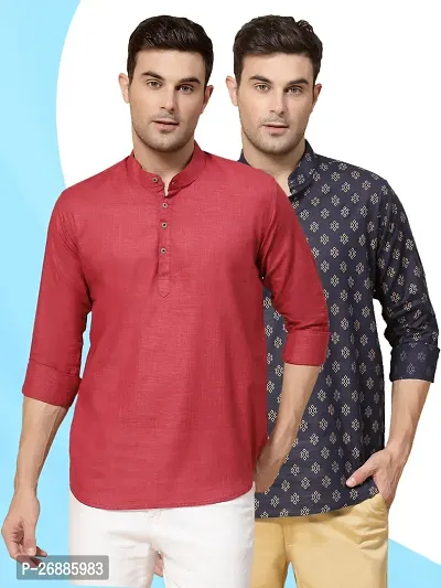 Reliable Cotton Solid Short Length Kurta For Mens Pack of 2