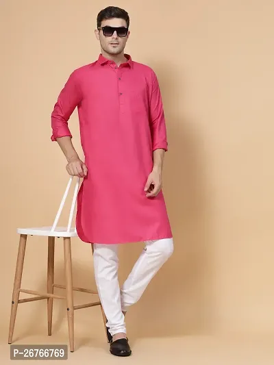 Stylish Men Cotton Solid Knee Length Kurta