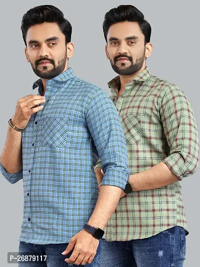 Reliable Multicoloured Polycotton Checked Long Sleeves Casual Shirts For Men Pack Of 2