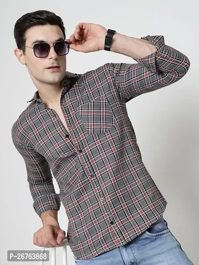 Blue Polyester Long Sleeves Checked Casual Shirts For Mens