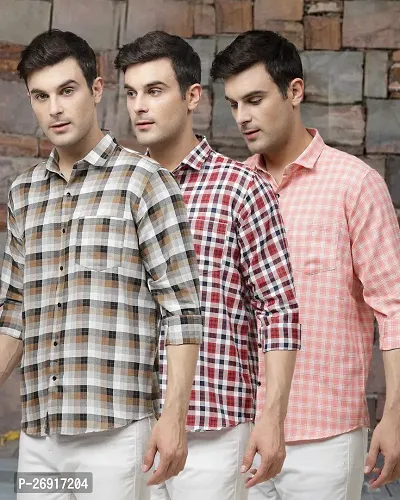 Stylish Multicoloured Polycotton Checked Regular Fit Casual Shirt For Men Pack Of 3