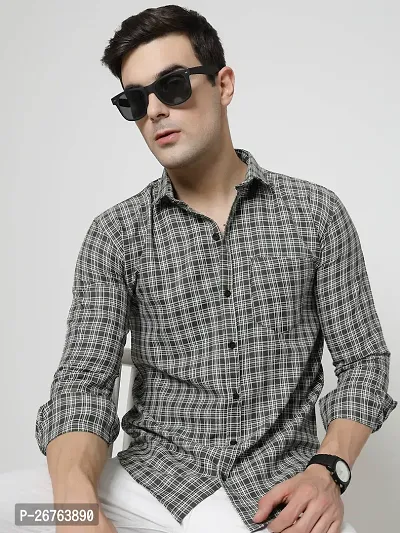 Black Polyester Long Sleeves Checked Casual Shirts For Mens
