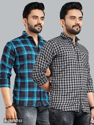 Reliable Multicoloured Polycotton Checked Long Sleeves Casual Shirts For Men Pack Of 2