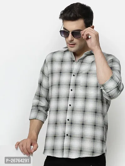 White Polyester Long Sleeves Checked Causal Shirts For Men