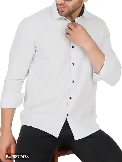 Stylish White Polycotton Long Sleeves Shirt For Men