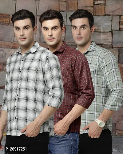 Stylish Multicoloured Polycotton Checked Regular Fit Casual Shirt For Men Pack Of 3-thumb0