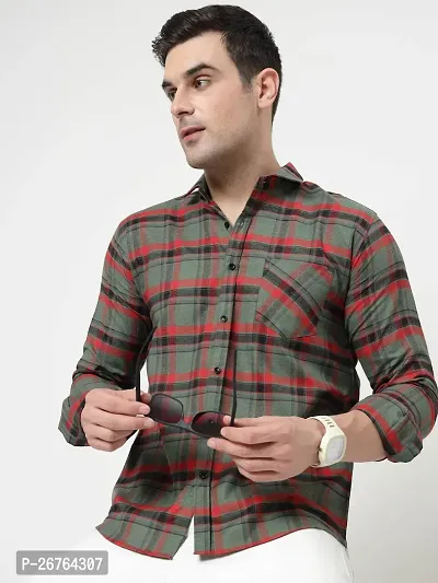 Red Polyester Long Sleeves Checked Causal Shirts For Men