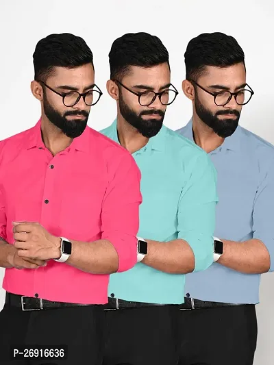 Classic Multicoloured Polycotton Solid Regular Fit Casual Shirt For Men Pack Of 3