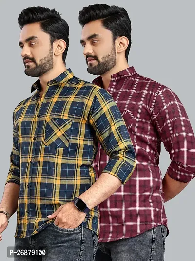 Reliable Multicoloured Polycotton Checked Long Sleeves Casual Shirts For Men Pack Of 2