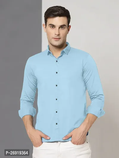 Reliable Turquoise Polycotton Solid Long Sleeves Casual Shirts For Men-thumb0