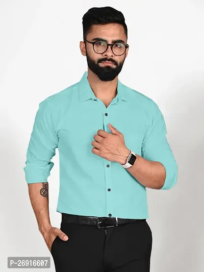 Classic Teal Polycotton Solid Regular Fit Casual Shirt For Men