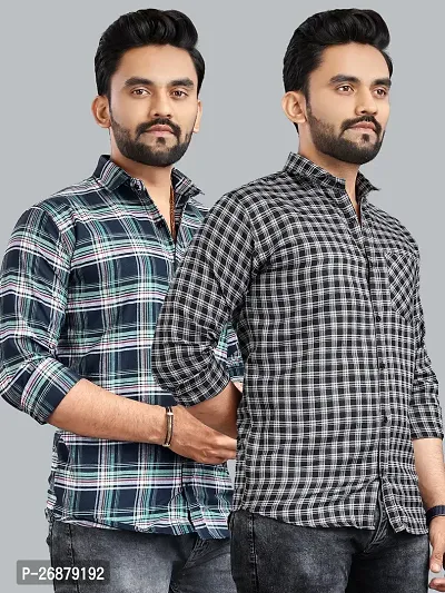 Reliable Multicoloured Polycotton Checked Long Sleeves Casual Shirts For Men Pack Of 2