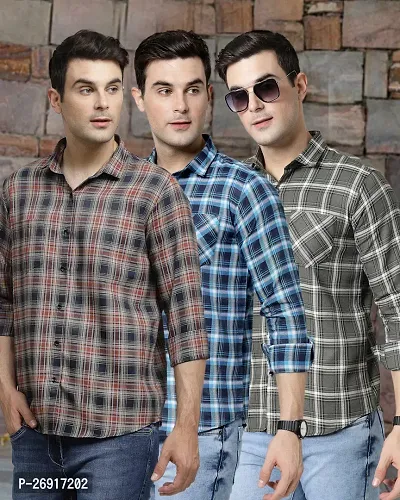 Stylish Multicoloured Polycotton Checked Regular Fit Casual Shirt For Men Pack Of 3
