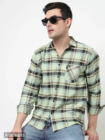 Blue Polyester Long Sleeves Checked Causal Shirts For Men-thumb0