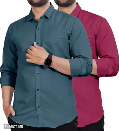 Stylish Multicoloured Polycotton Long Sleeves Shirt For Men Pack Of 2