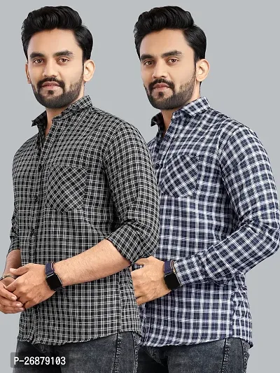 Reliable Multicoloured Polycotton Checked Long Sleeves Casual Shirts For Men Pack Of 2