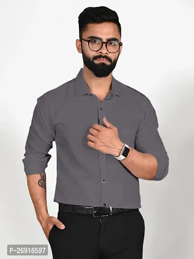 Classic Grey Polycotton Solid Regular Fit Casual Shirt For Men
