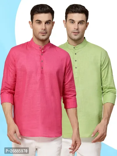 Reliable Cotton Solid Short Length Kurta For Mens Pack of 2-thumb0