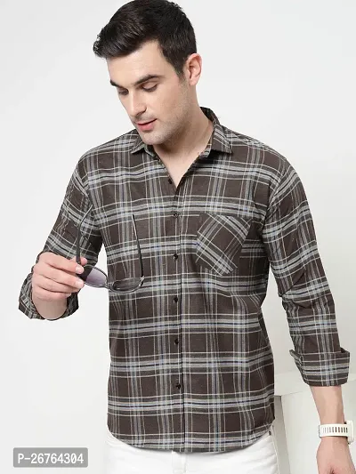 Blue Polyester Long Sleeves Checked Causal Shirts For Men
